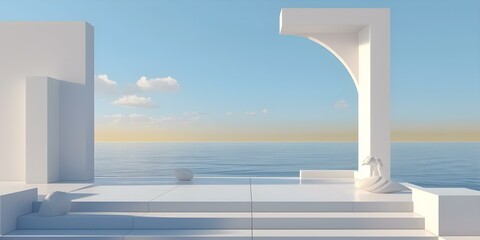 Serene Ocean View from a Modern White Terrace