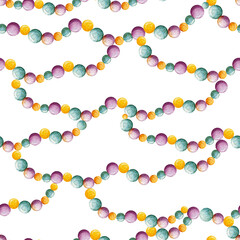 Seamless watercolor pattern. Hand-drawn beads of different colors. Carnival, Mardi Gras, masquerades, celebrations.