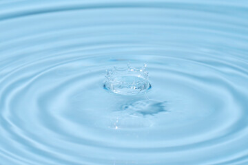 top view sky blue water rings, Close up water droplets, water surface