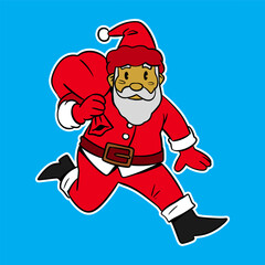 Santa Claus with a sack of gifts. Cartoon illustration