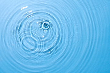 top view sky blue water rings, Close up water droplets, water surface