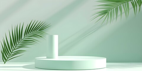Fototapeta premium Minimalist Green Room with Dramatic Palm Shadows