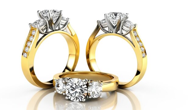 Creative 3D Design of Isolated Gold Diamond Engagement Rings