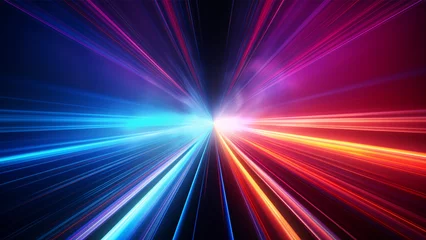 Foto op Plexiglas neon colorful glowing speed lines in the dark background © Jrprr