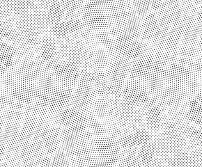 Radial halftone gradient background. Dotted concentric texture with fading dot effect. Black and white circle shade wallpaper. Grunge rough vector backdrop.