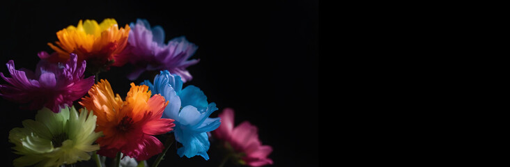 Rainbow smoky flowers on black background.