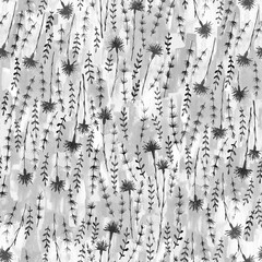 Abstract flowers and leaves repeat seamless pattern. Watercolor and digital hand-drawn pattern. mixed media for design of wallpaper, textiles, fabrics.	