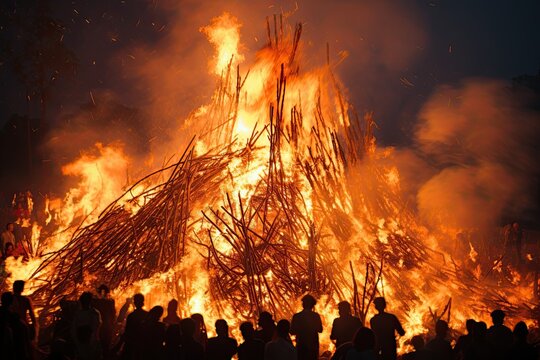 Holika dahan. people light bonfires symbolizing the victory of good over evil