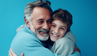 Son  hug his Father with happiness