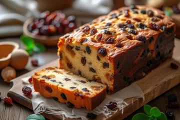 Fotobehang Homemade fruit cake with raisins © Mamstock