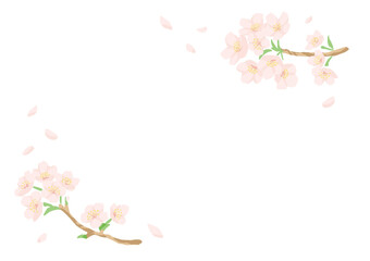手書き風の桜のフレーム素材・フラットでシンプル・コピースペース