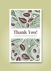 thank you card design with a coffee beans and abstract pattern