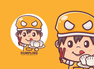 Cute boy cartoon character with dumpling