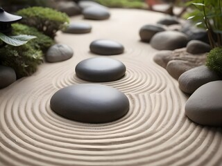 Fototapeta na wymiar Serene Minimalism. Zen Garden Details with Rocks, Sand, and Tranquil Elements