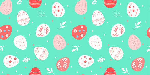 Seamless pattern with ornate decorated Easter eggs. Abstract spring simple print. Vector graphics.