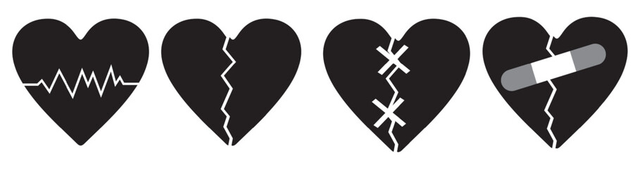 Vector set of  broken hearts. Templates are isolated on a white background.