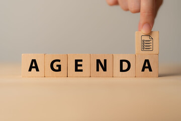 Agenda meeting appointment activity information concept. List of meeting activities in order to be...