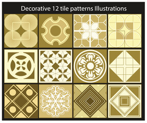 Decorative 12 tile patterns Illustrations