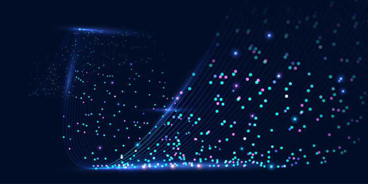 Abstract digital technology background. Modern high-tech innovation future concept, glowing wave, big data, network connection, AI, communication. Pattern for banner, poster, website. Vector eps10.