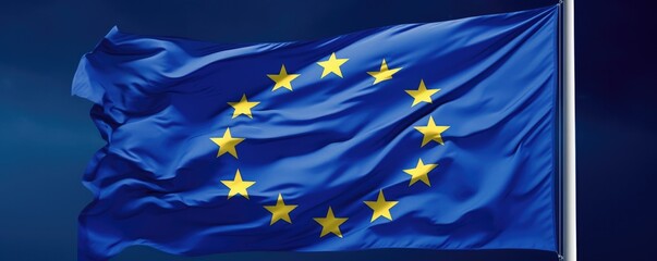 European Union flag waving. Close up of Europe banner. - obrazy, fototapety, plakaty