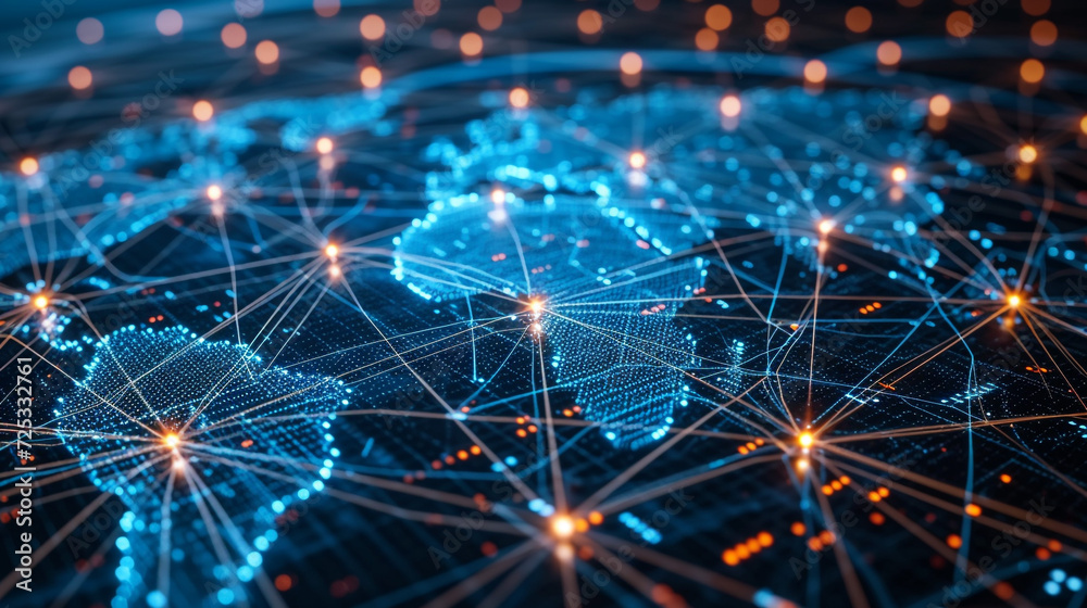 Wall mural business global map networking connection background