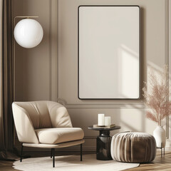 Obraz premium Mock up poster frame in classic interior background, 3d render