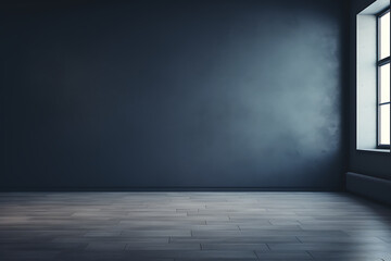 Fototapeta premium Blue wall in empty room. Mock up, 3D Rendering