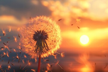Dandelion with Sunset background