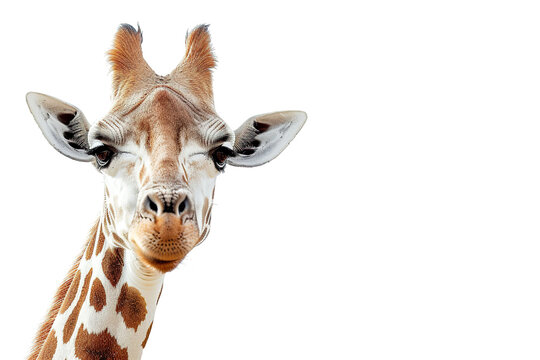 Giraffe head isolated on white background.