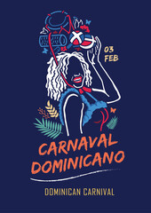 VECTORS. Editable poster for the Dominican Carnival, the most vibrant celebration in the Dominican Republic. Popular character, parade, february, invitation, flyer, ad