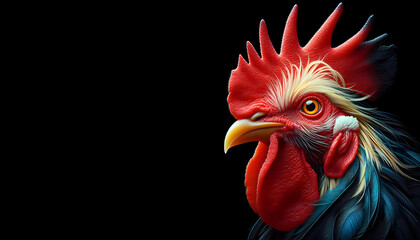 rooster on black background - obrazy, fototapety, plakaty