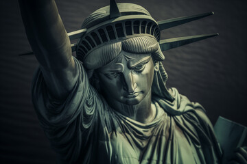 Aerial Close-Up of Statue of Liberty. Generative ai