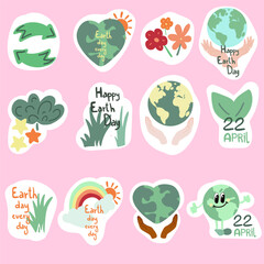 Earht day set flat design stickers