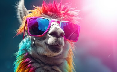 A trendy and modern alpaca or llama wearing stylish glasses for a fashionable look.