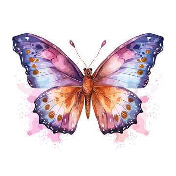 Illustrated butterfly with watercolor on a white background.