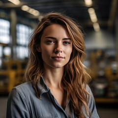 Obraz premium A portrait of young beautiful engineer woman working in factory building.