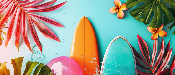 Obraz premium Hawaiian and surfing colorful elements concept