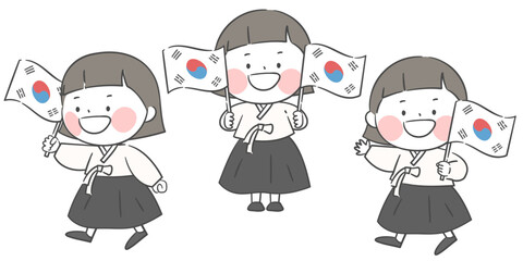 태극기를 들고 있는 단발머리 소녀