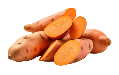 Pile of Sweet Potatoes Stacked on Top of Each Other on Transparent Background
