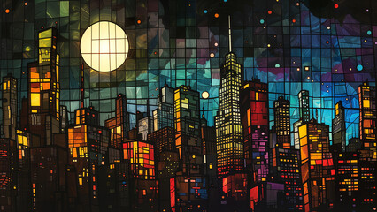 Mottled Midnight: A Stained Glass Cityscape