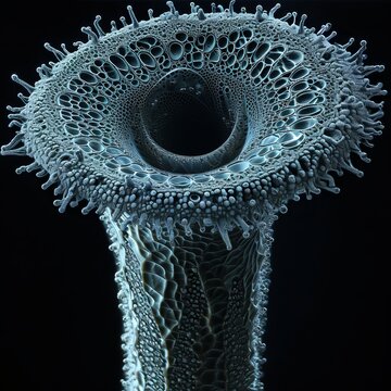 Detailed Close-Up of Stentor Coeruleus, Single-Celled Aquatic Protozoa with Intricate Microscopic Structures