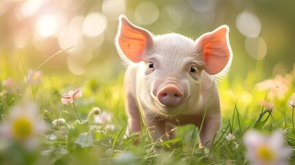 Fototapeta premium piglet on the lawn