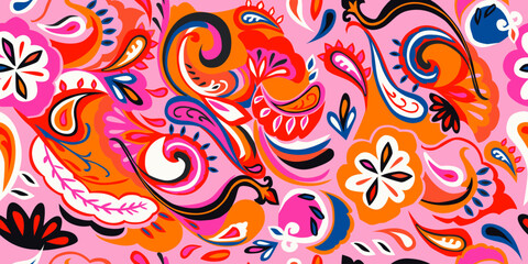 Modern hand drawn paisley ornament pattern. Abstract retro ethnic style. Fashionable vector template for your design. Textile printing, background, home decor. Vector illustration.