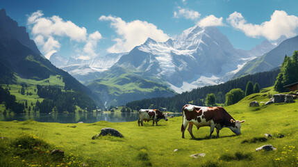 Fototapeta na wymiar Cattle grazing in the grass