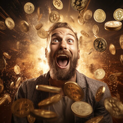 happy person with bitcoin