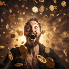 happy person with bitcoin