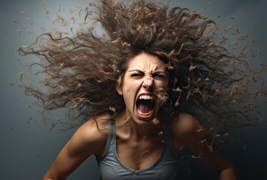 Emotions boil over as the woman's face twists into an angry expression, venting her feelings.