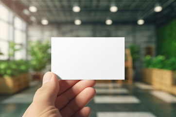 Business card Mockup in man hand. Template of a card. Generative Ai