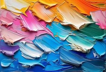 Vibrant Oil Paint Strokes Texture in Rainbow Colors for Artistic Backgrounds