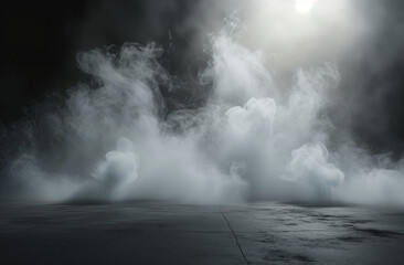 Mystical Fog Creeping on Dark Pavement Under Moonlight - Surreal Nighttime Atmosphere